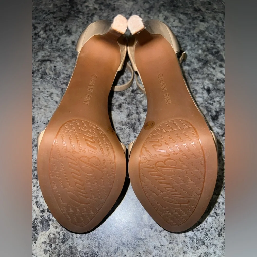 Gianni Bini Nude Patent Platform Ankle Strap Heels